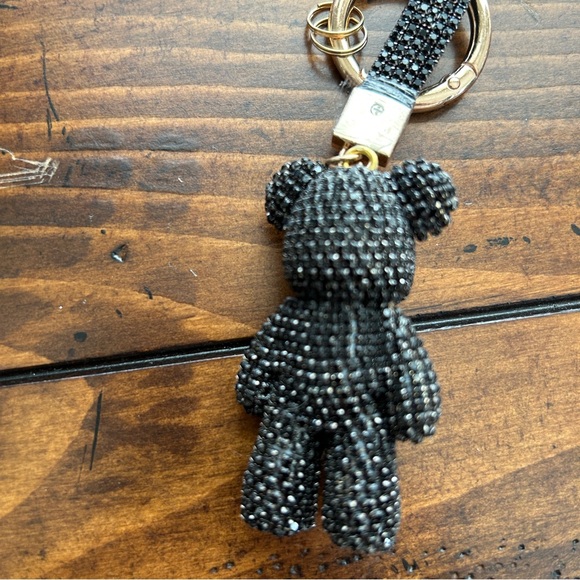 Black Rhinestone Teddy Bear Keychain Bag Charm | Crystal Bear Bling - Picture 2 of 3